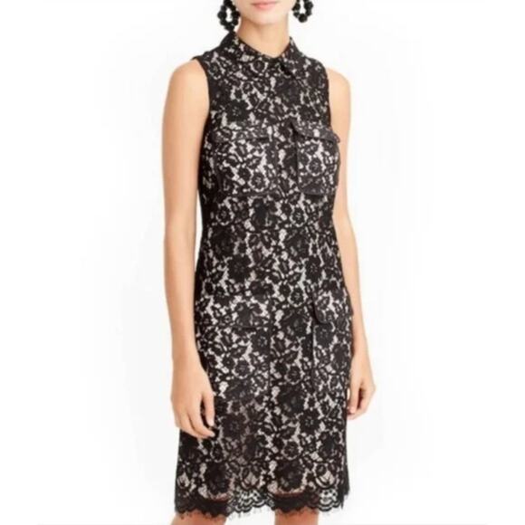 J. Crew Sleeveless Lace Overlay Cocktail Dress Black Patch Pockets  6 / Small - Picture 1 of 9